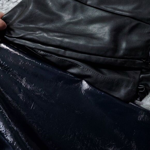 Abercrombie 24L 90s Straight Ultra High Rise Curve Love Vegan Leather Pants Blue - Picture 12 of 15